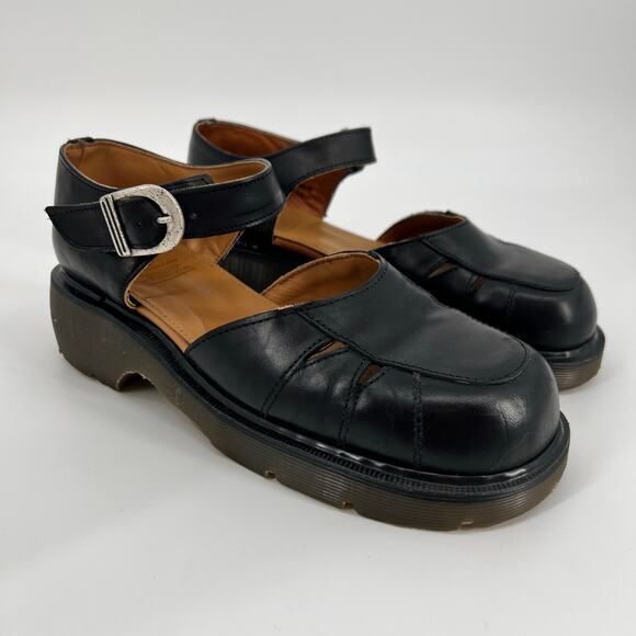 Vtg Dr Martens Mary Jane Shoe Women UK 8 US 10 Black Leather Ankle Strap England